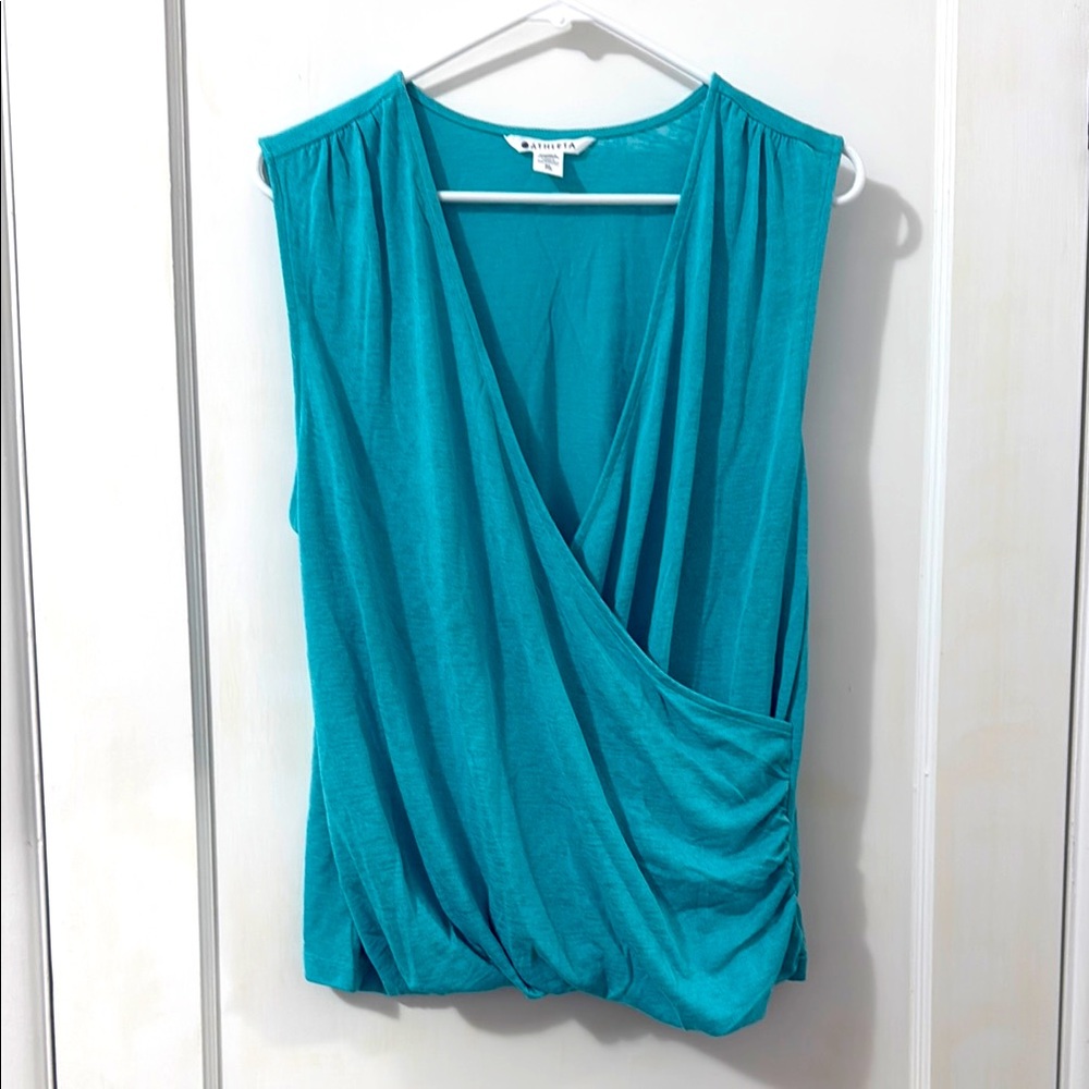 Athleta Blue Wrap Ruched Blouse
